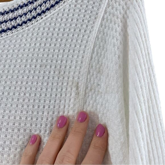 Free People Soul Mate Knit Hi-Lo Thermal Long Sleeve Top, Blue/White, Size Small - Picture 8 of 10